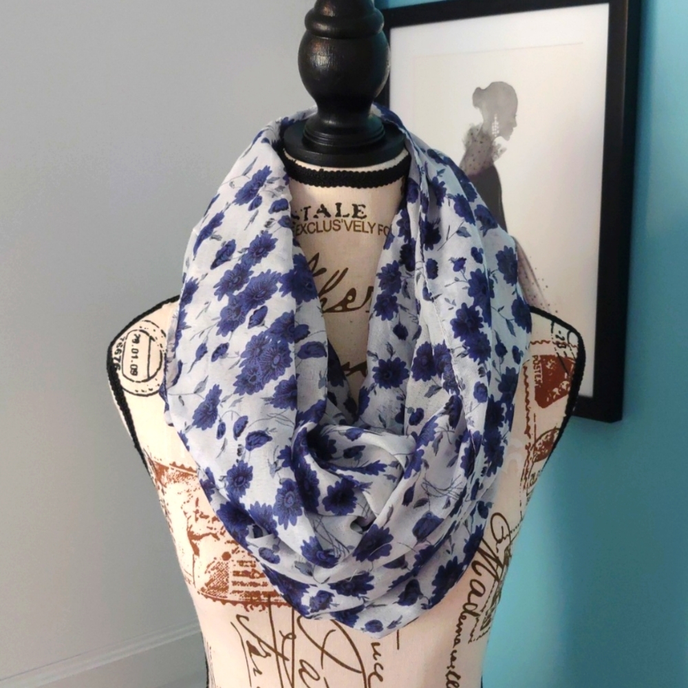 Navy Floral Infinity Scarf